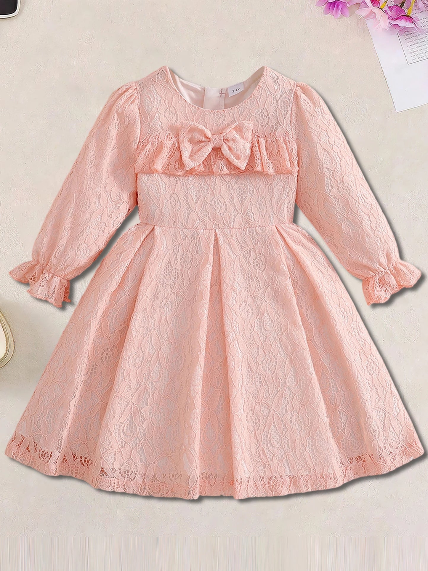 Meihuida Stylish Toddler Girls Long Sleeve Lace Dress With Bow