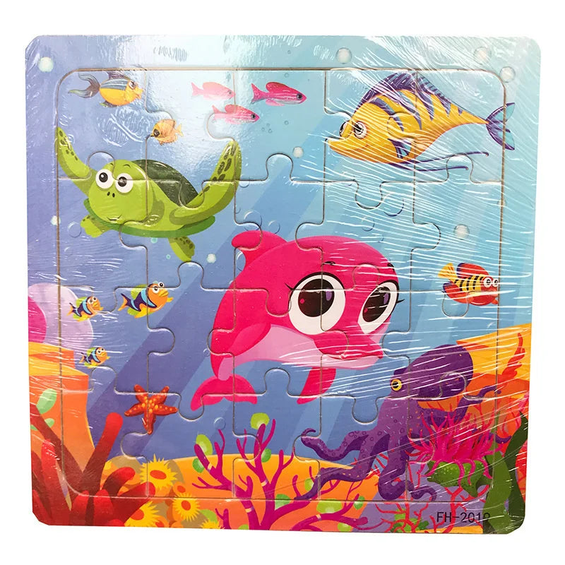 Wooden 3D Puzzle Cartoon Animals and Vehicles Jigsaw for Kids