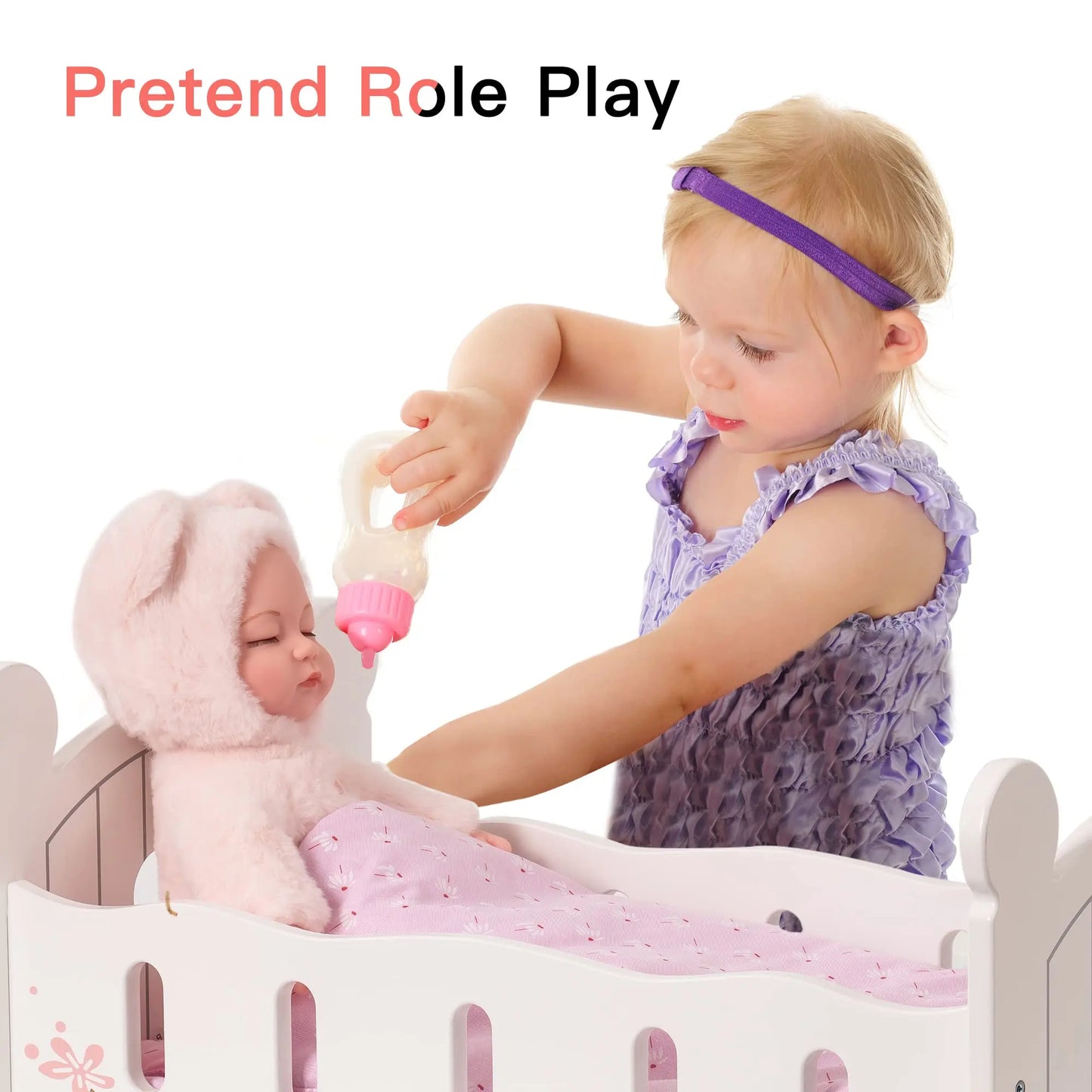 Robotime Wooden Baby Doll Crib Bed Accessory For Children