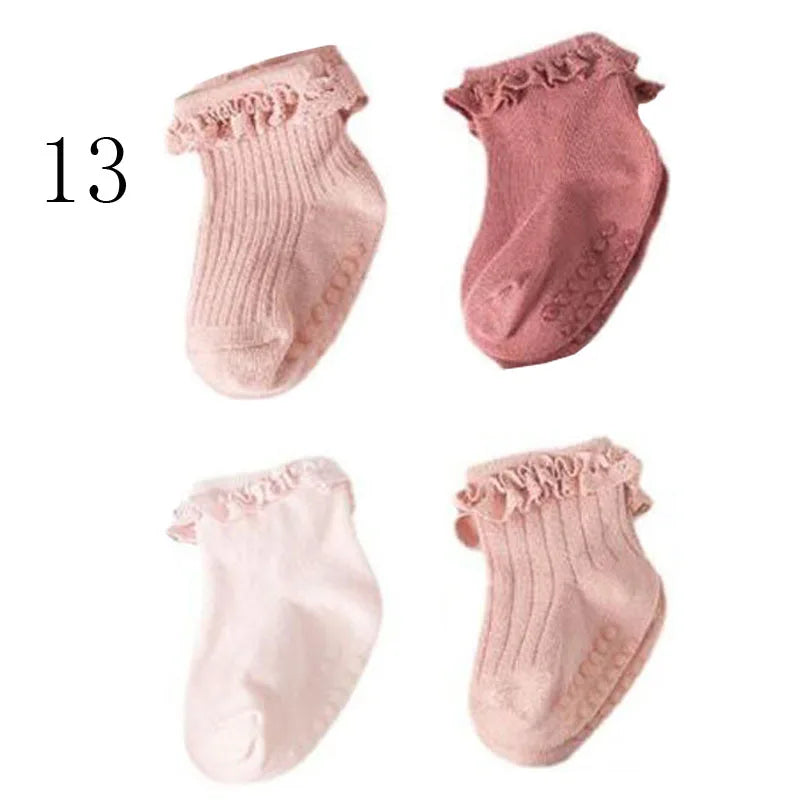 JYFTNCCN Baby Non Slip Cotton Socks 4 Pair Set For Girls