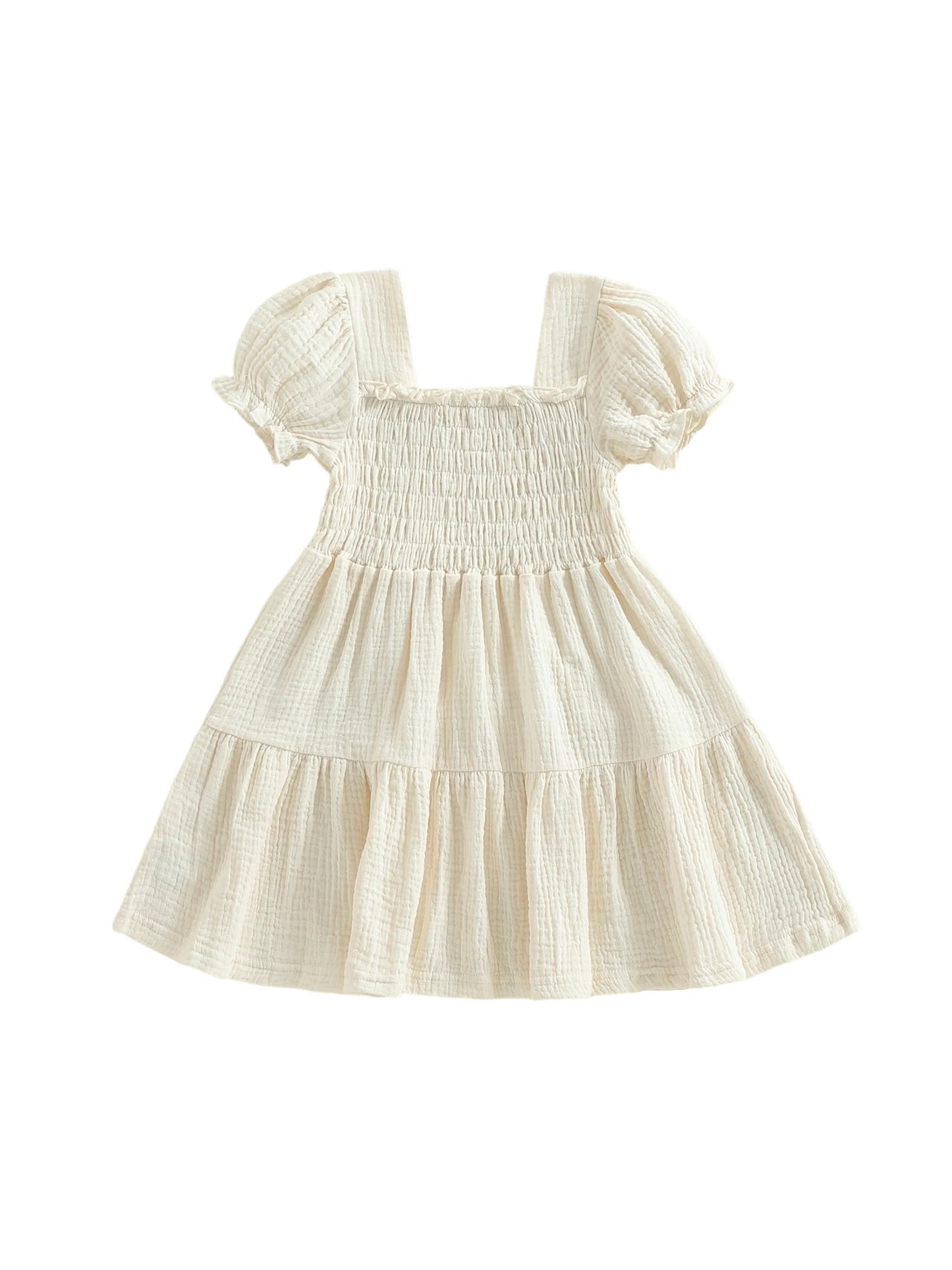 Baby Girl Floral Sleeveless Dress With Bow And Square Neck
