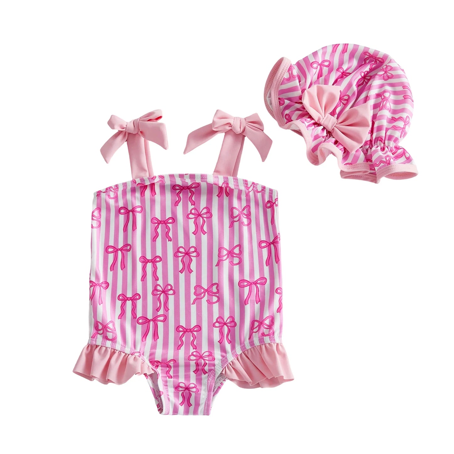 Strawberry Bow Cherry Print Toddler Girl Swimsuit Set