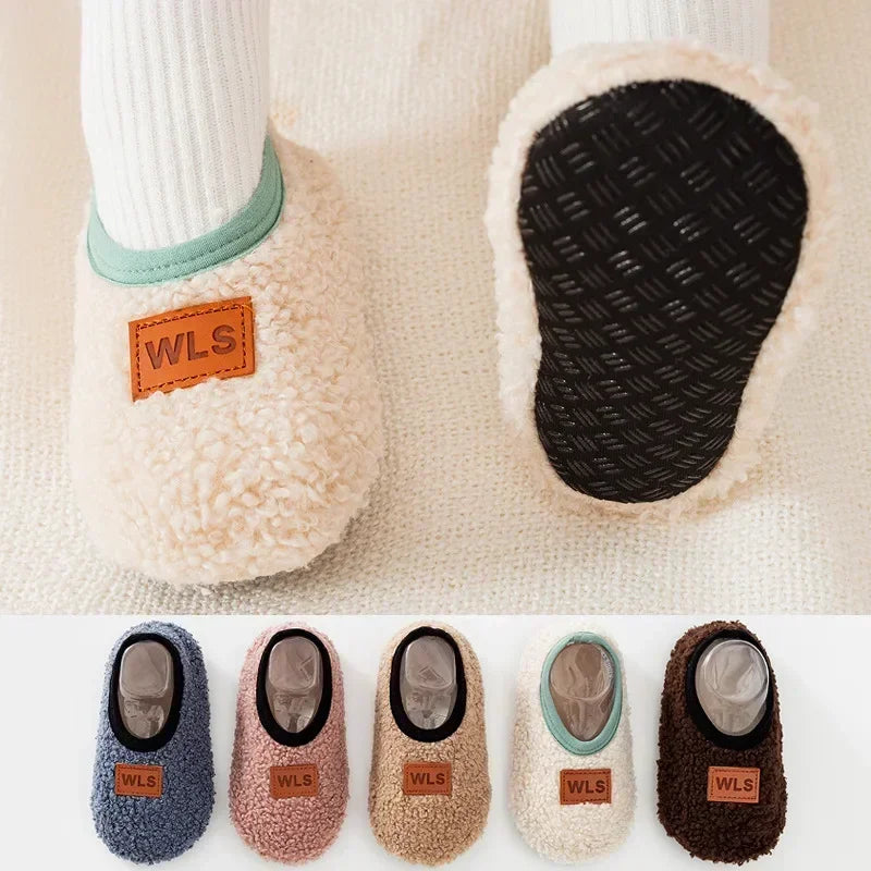 CN Baby Plush Slippers Toddler Anti Slip Indoor Shoes Winter