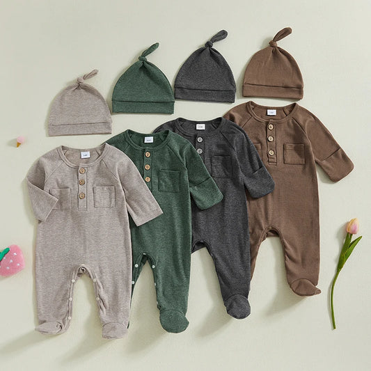 Infant 2 Piece Autumn Romper And Matching Beanie Set Unisex