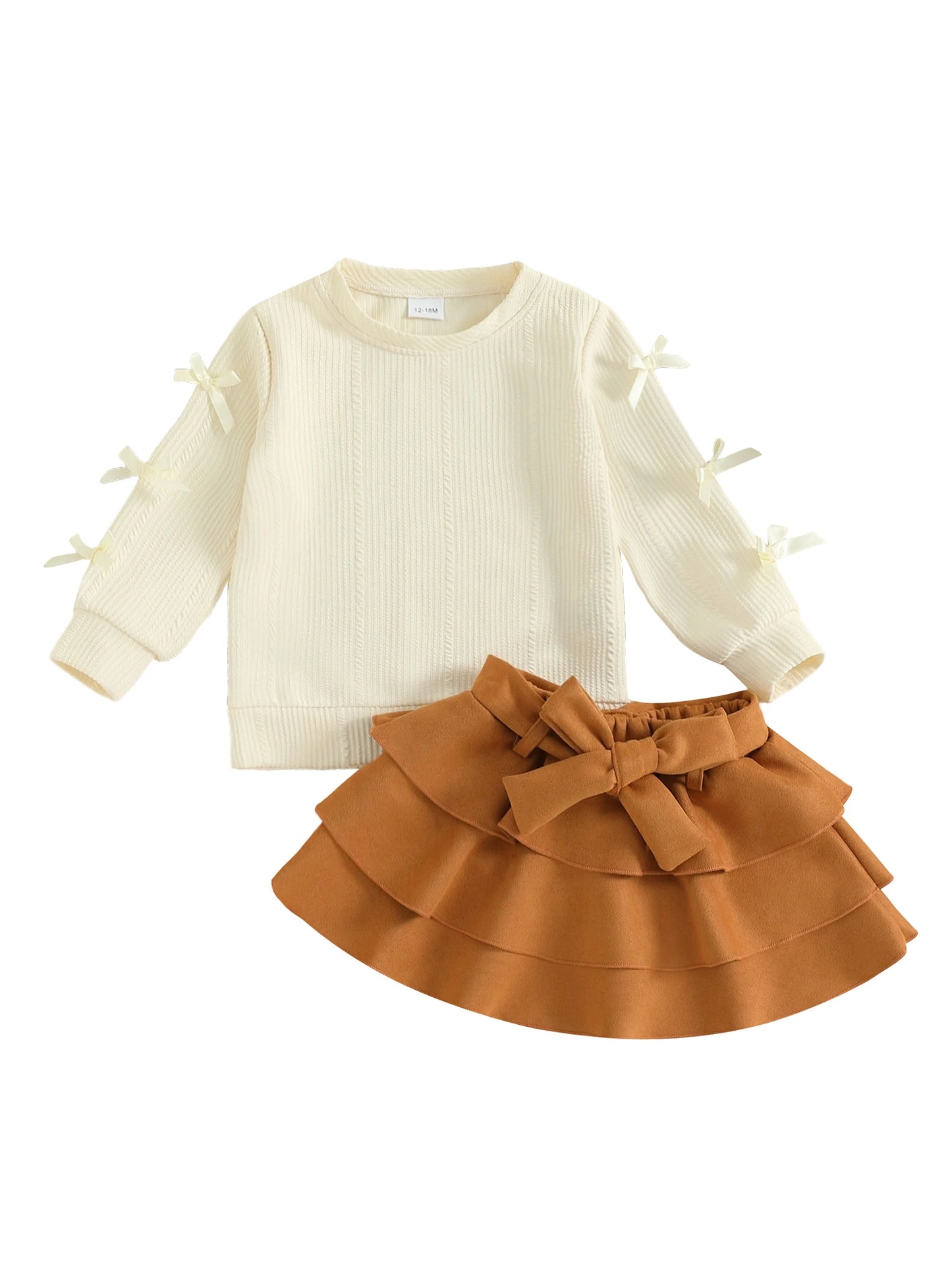 Toddler Winter Outfit 3 Piece Set With Bow Detail Skirt