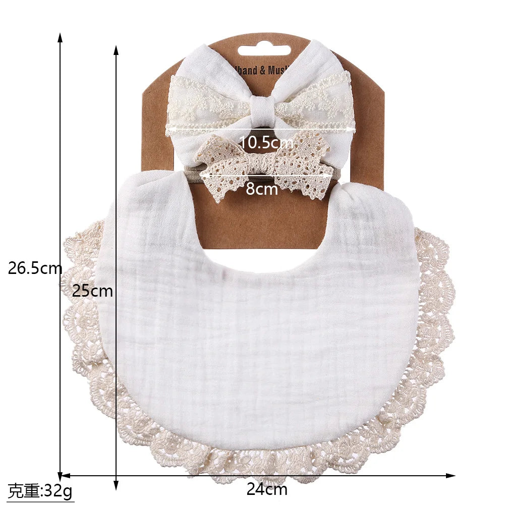 Muslin Bamboo Baby Bib Set With Tassel Lace Burp Cloth