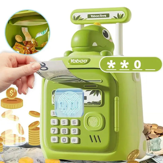 【 US Special price 】Green Fingerprint ATM Copper Bank with Music - automatic rolling pin box, perfect gift for boys and girls an