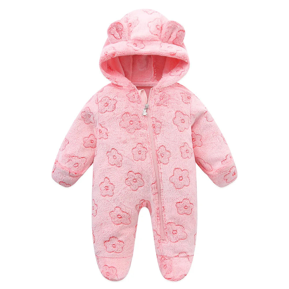 OLEKID Hooded Flannel Baby Rompers Jumpsuit Newborn Infant