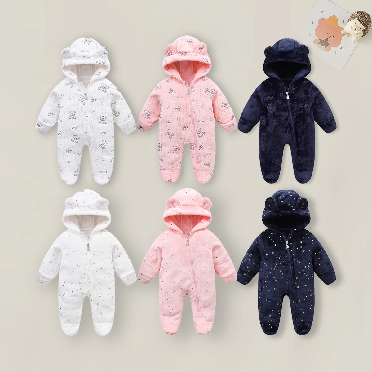 Unisex Cartoon Cotton Newborn Romper Warm Flannel Jumpsuit