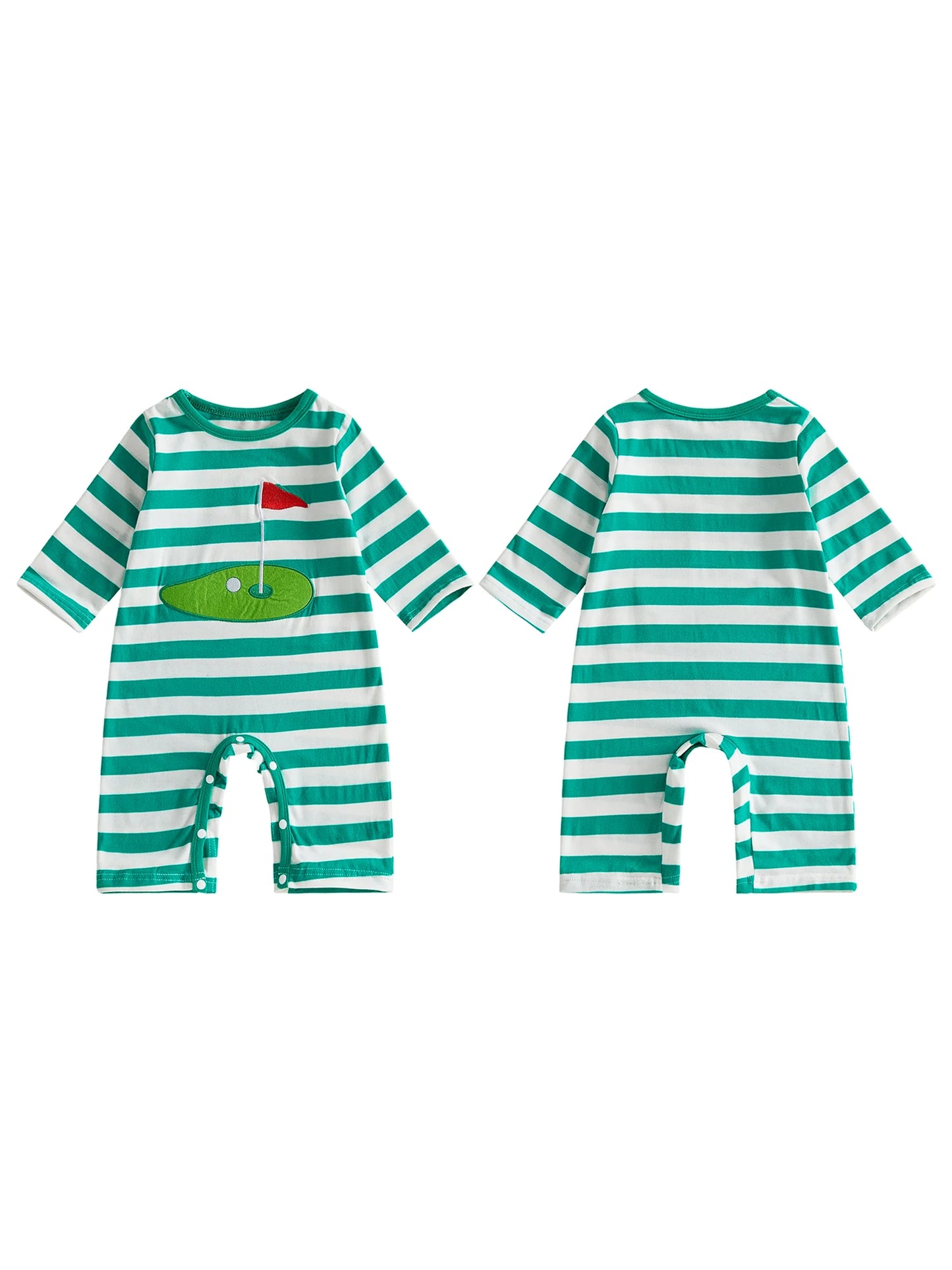 Infant Striped Playsuit With Long Sleeves And Golf Embroidery