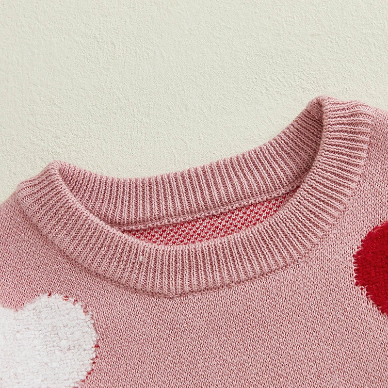Girls Pullover Sweater Heart Pattern Knitwear For Toddlers