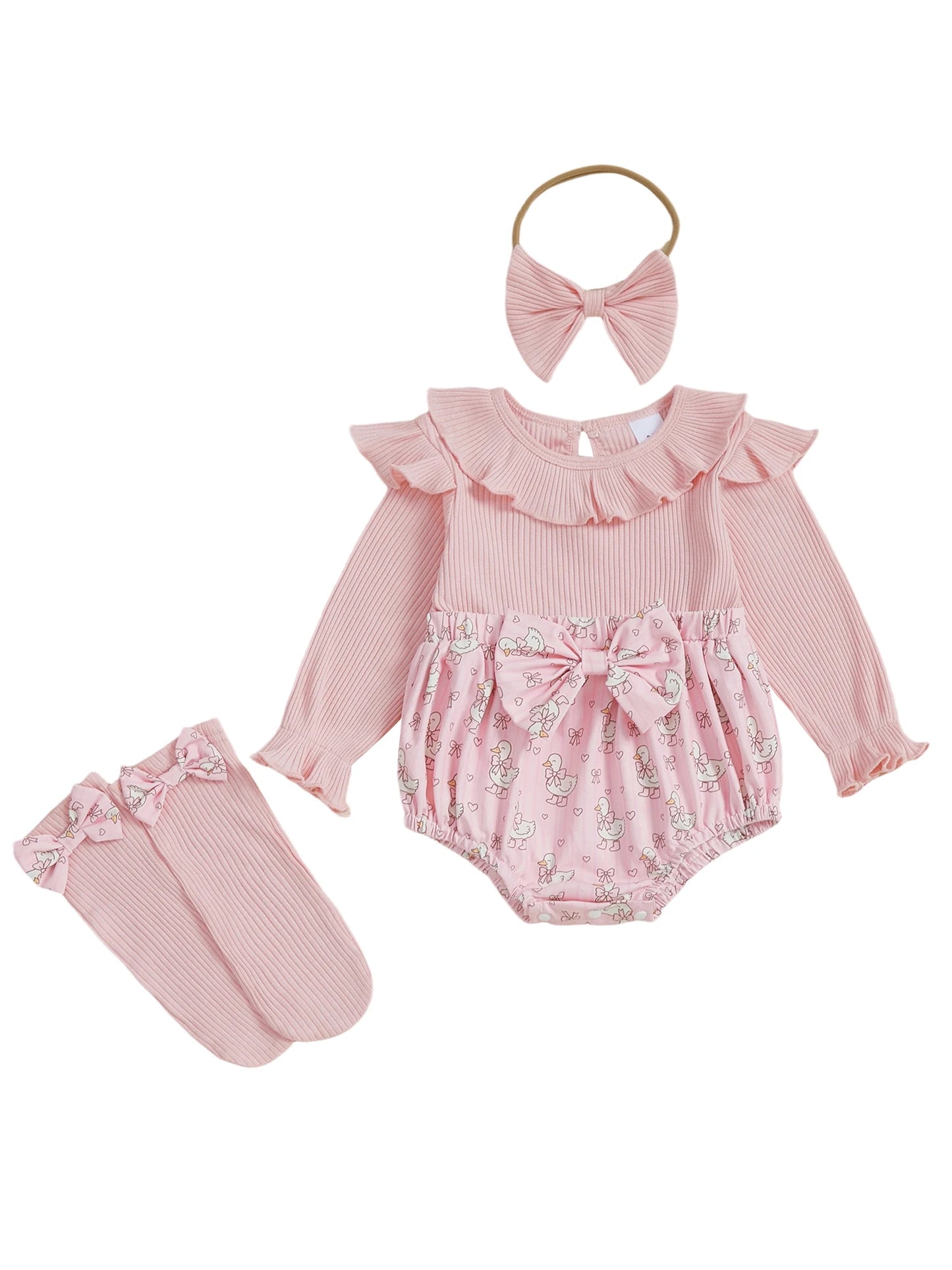 Toddler Winter Floral Jumpsuit Set With Hat And Mittens