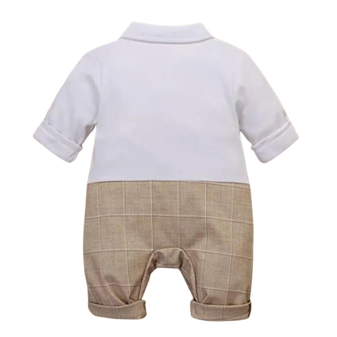 Baby Boy Plaid Formal Dress Set Cotton Romper Vest