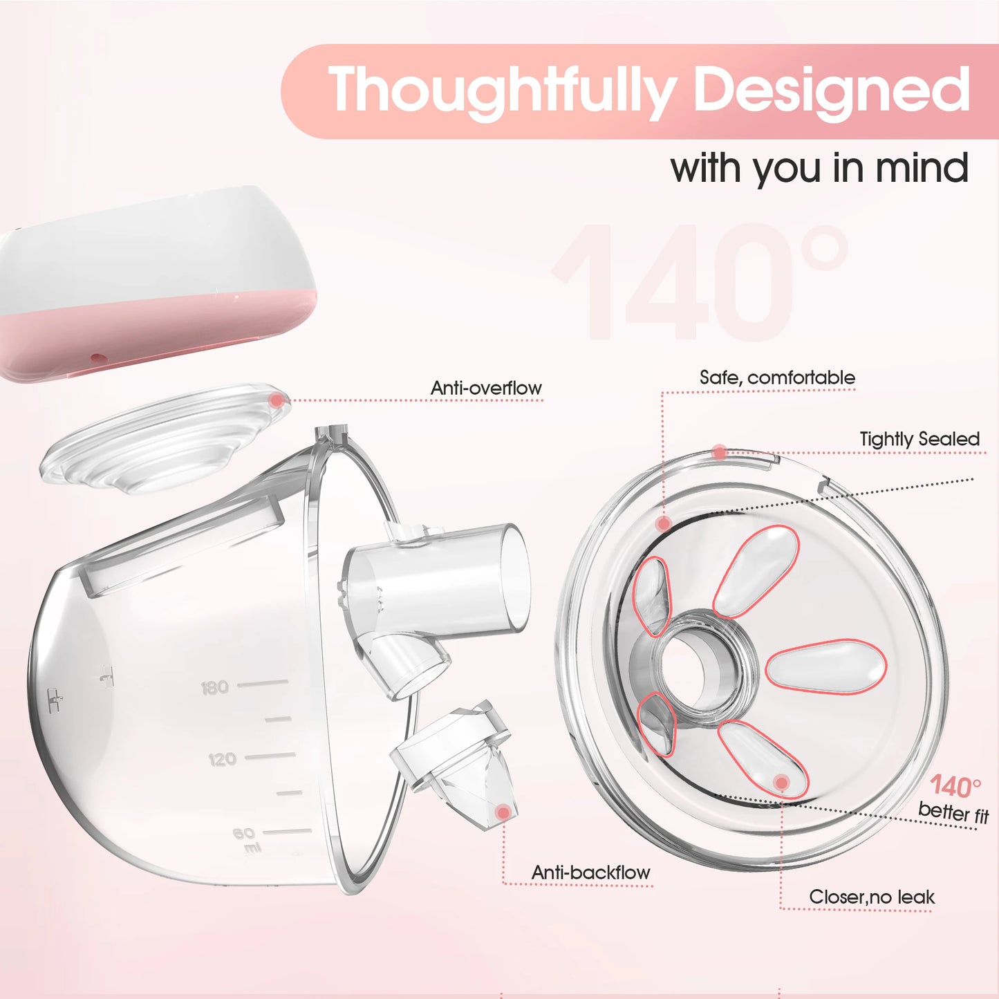 Hign-concerned Wearable Electric Breast Pump USB 1200mAh