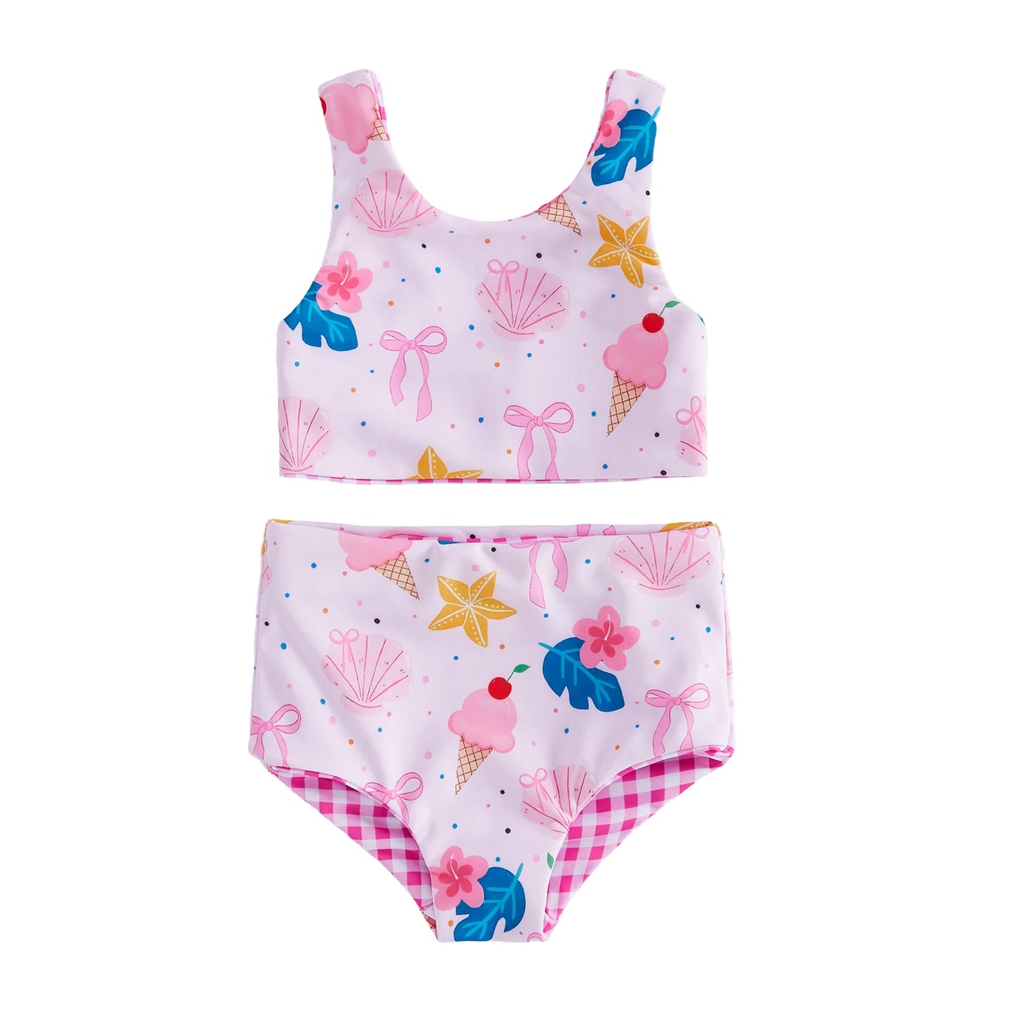 Baby Girl Mermaid Scale Print Swimsuit Set With Ruffle Sleeves
