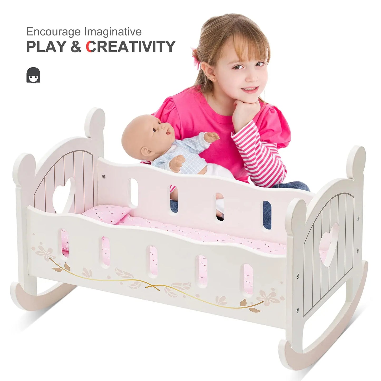 Robotime Wooden Baby Doll Crib Bed Accessory For Children