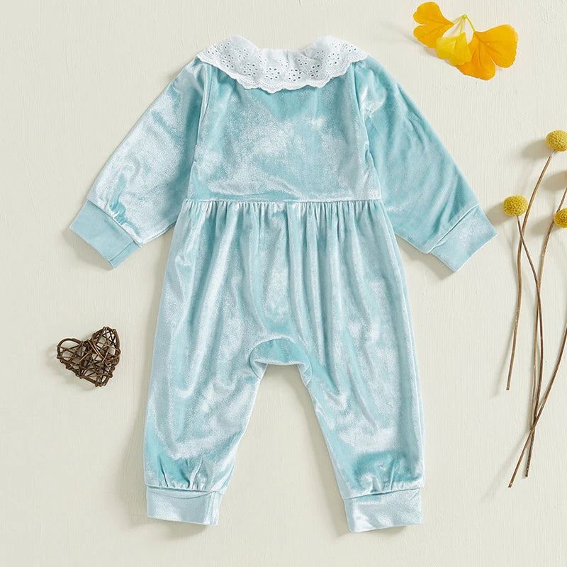 PudcocoCN Velvet Jumpsuit for Baby Unisex with Lace Collar