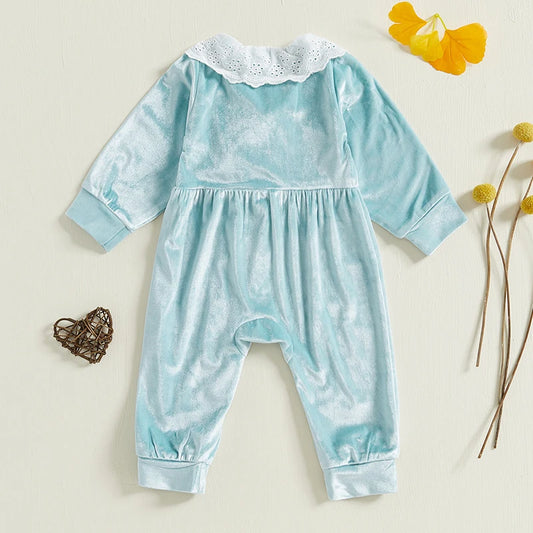 PudcocoCN Velvet Jumpsuit for Baby Unisex with Lace Collar