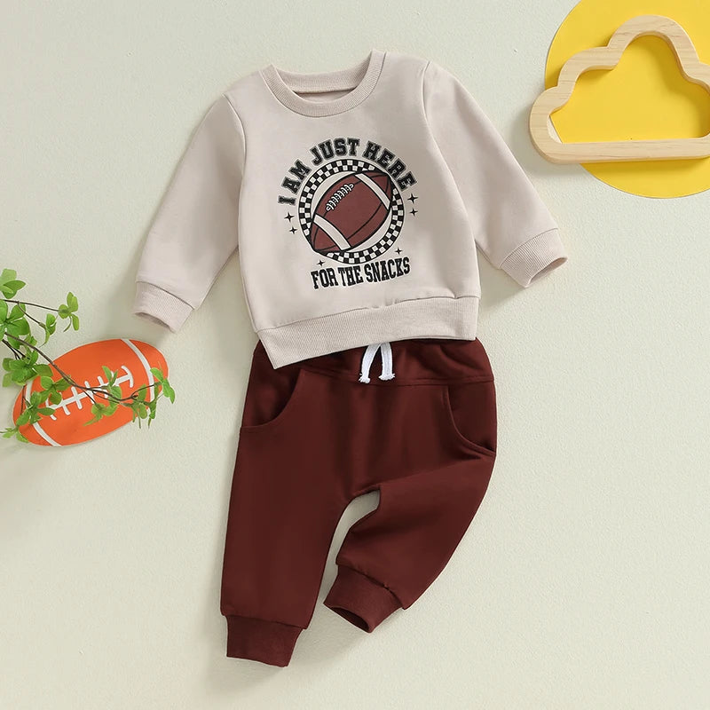Pudcoco Infant Boy Football Print Sweatshirt and Pants Set