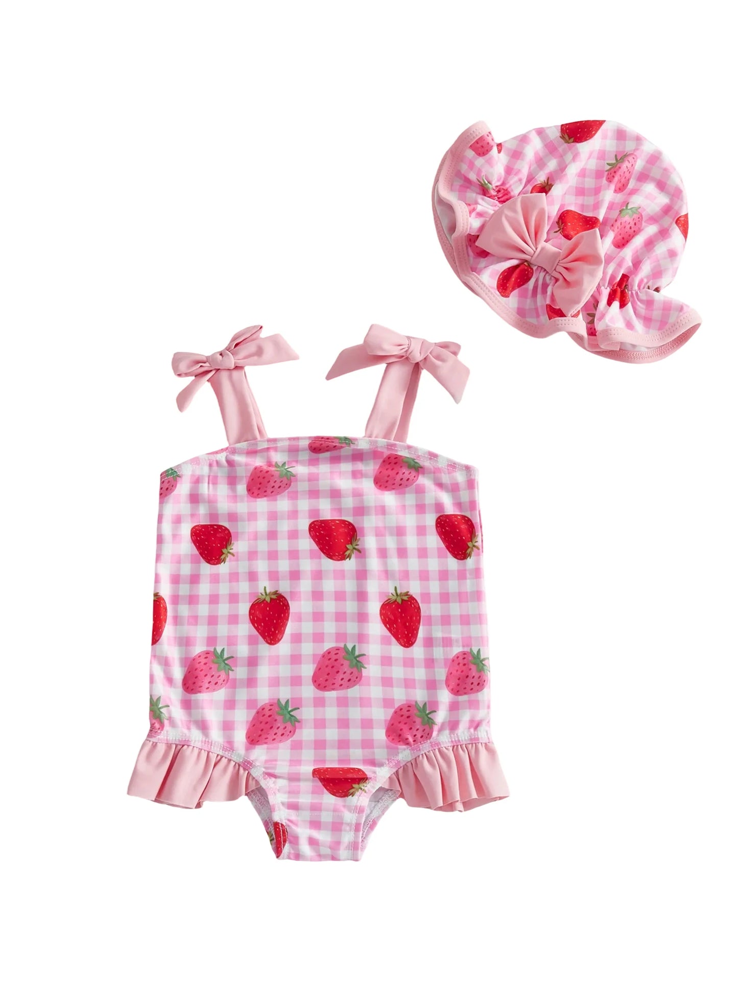 Strawberry Bow Cherry Print Toddler Girl Swimsuit Set