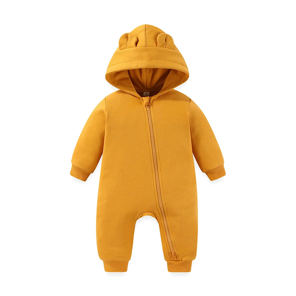 Kiddiezoom Cozy Hooded Baby Rompers Zipper Jumpsuit Unisex