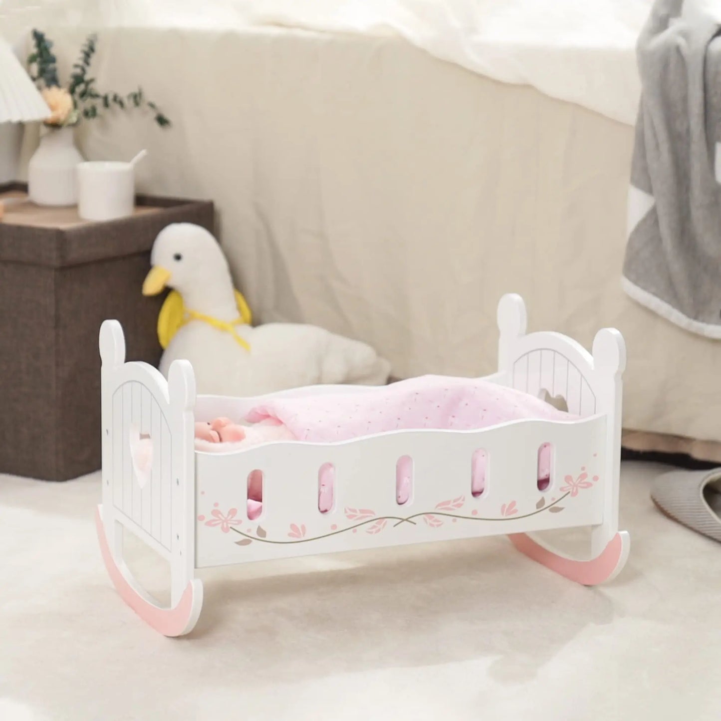Robotime Wooden Baby Doll Crib Bed Accessory For Children
