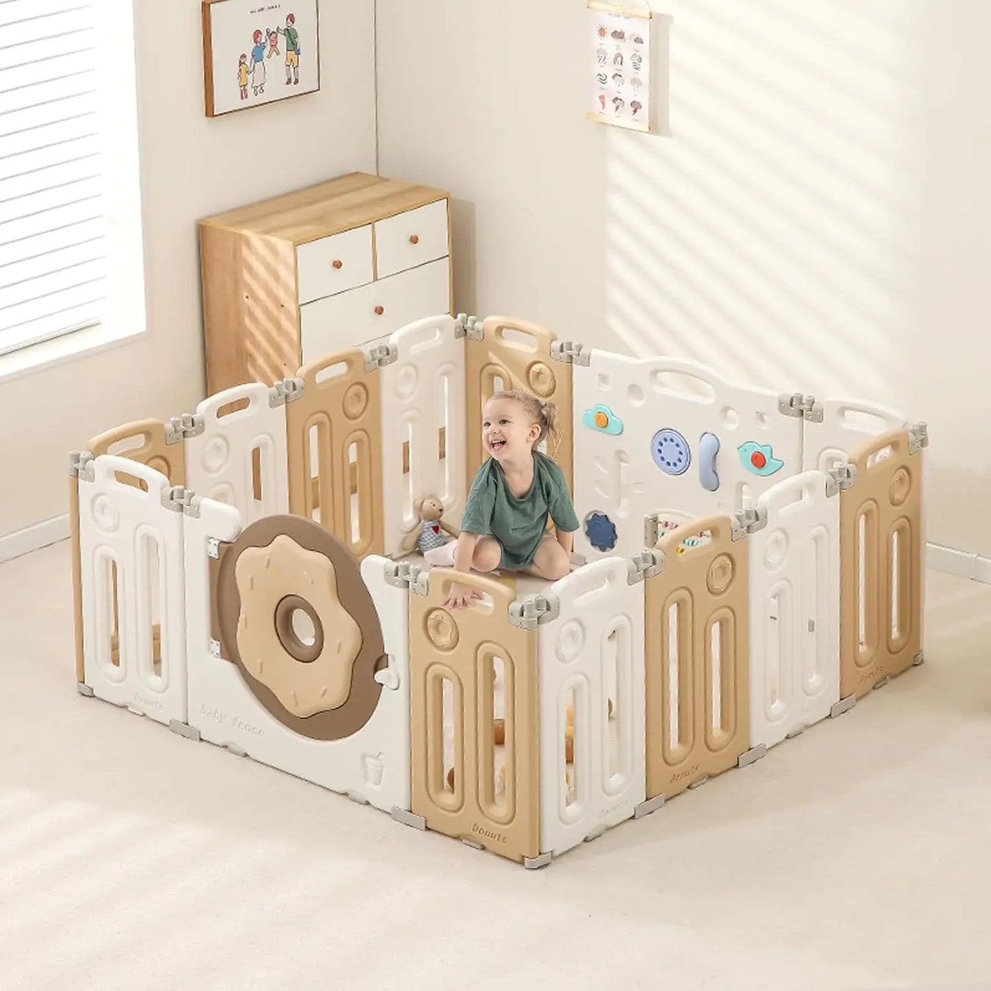 SHXIH Foldable Baby Playpen With Safety Gate Panels 14 18 22