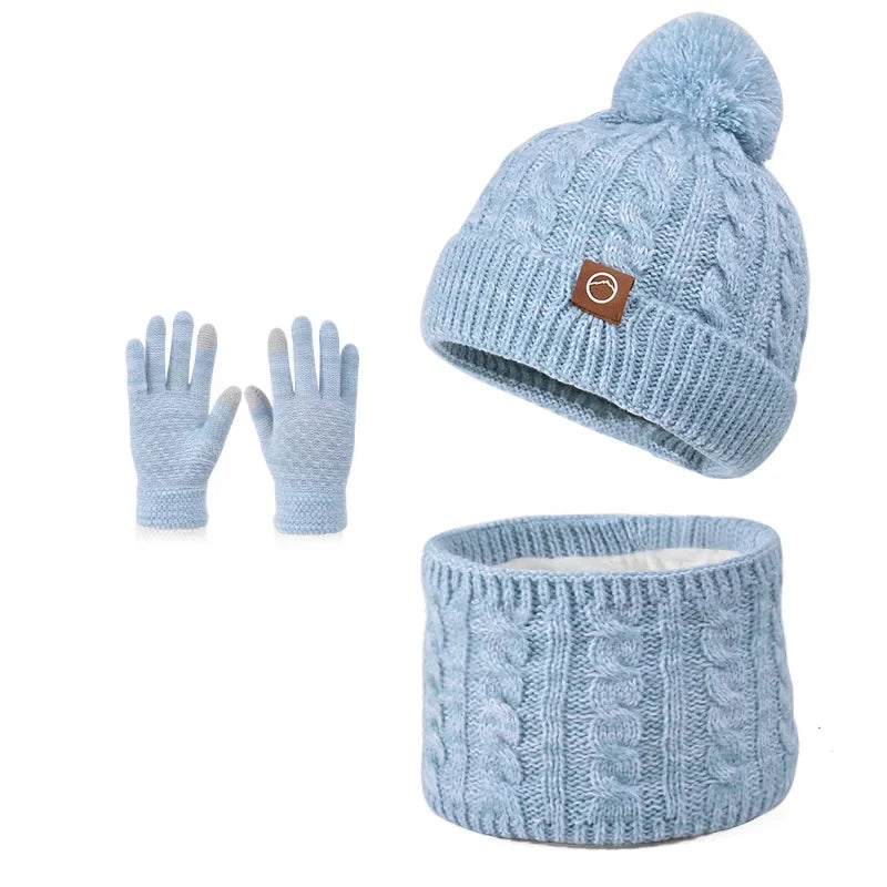 KINIJACN 3pc Kids Winter Hat Scarf Gloves Set Unisex AllSeasonProtectionThermalWarmth