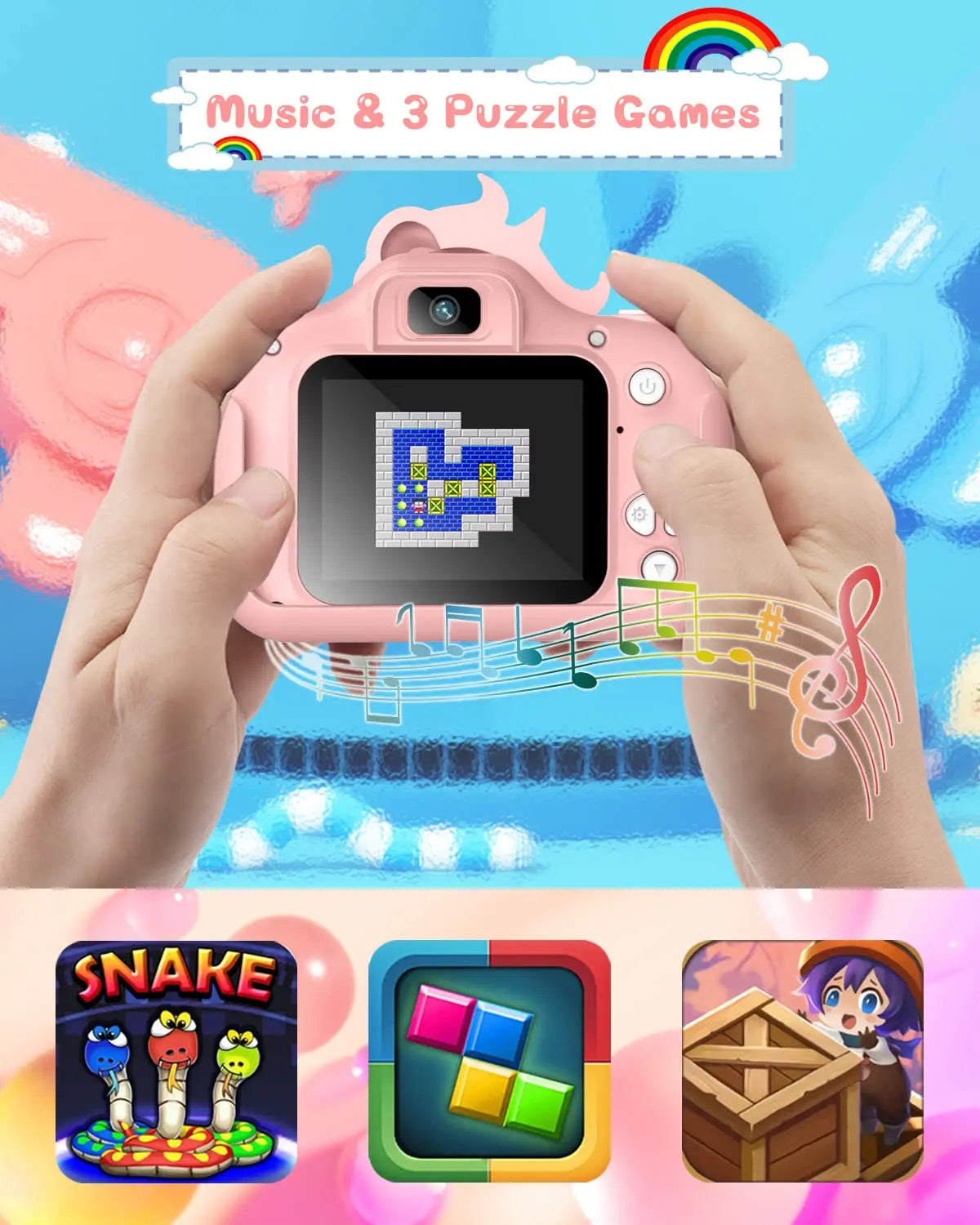 GofunlyCN Kids Camera 20MP 1080P Cartoon Selfie Toy With 32GB Card