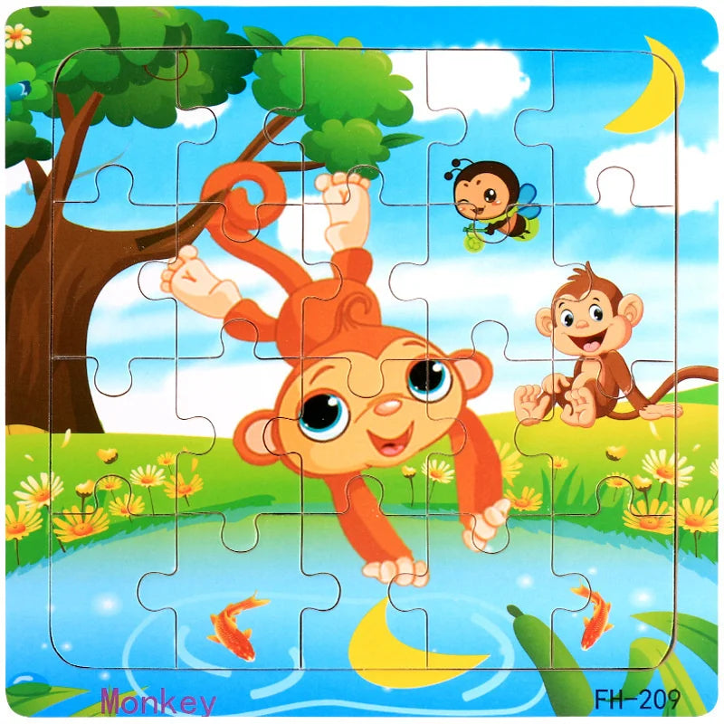 Wooden 3D Puzzle Cartoon Animals and Vehicles Jigsaw for Kids