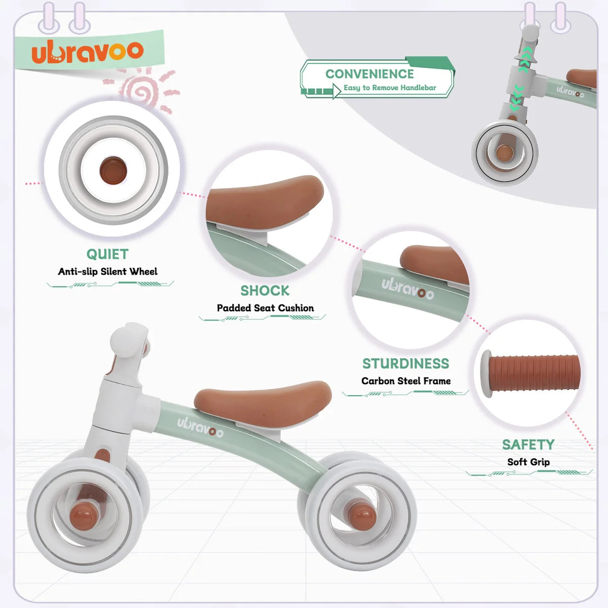 Ubravoo Baby Slide Balance Bike For 12 24 Months Headlight