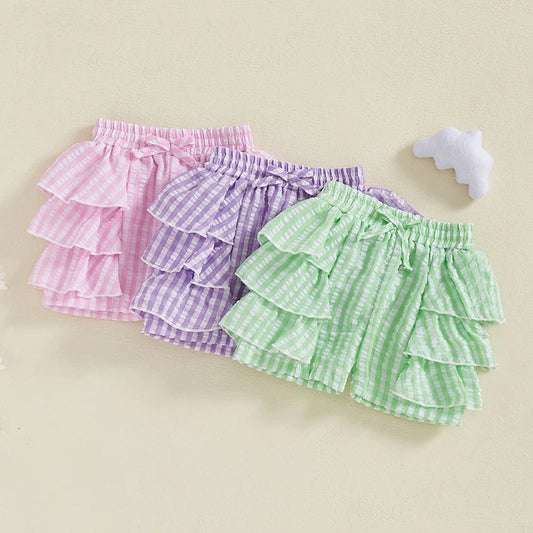 Girls Floral Ruffle Shorts With Elastic Waistband Bow Detail