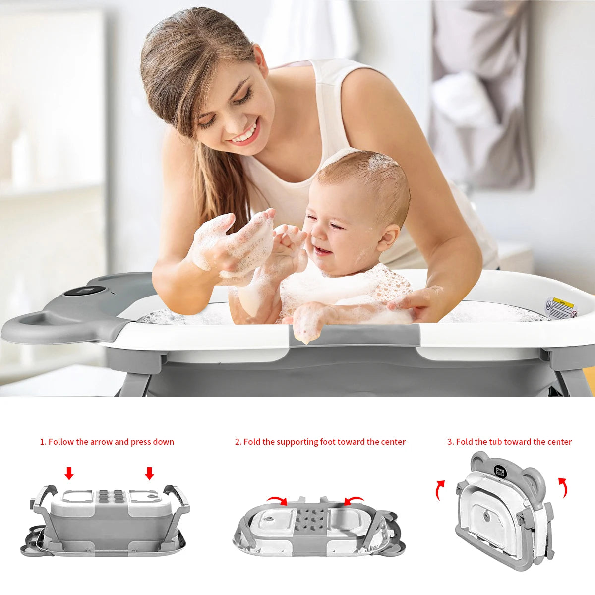 High Concerned Folding Baby Bathtub Thermometer Cushion