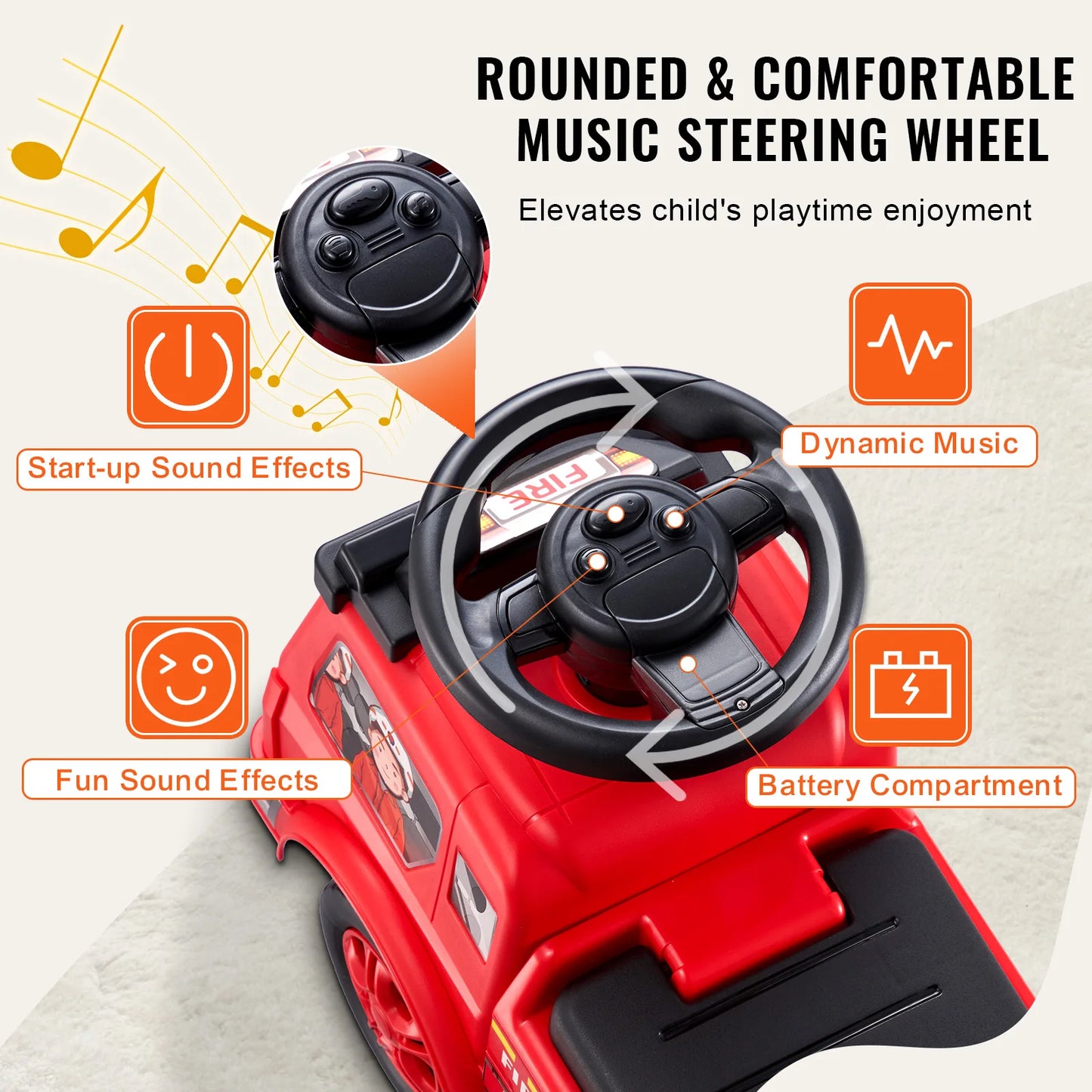 SucceBuy Ride On Push Car With Music Steering Wheel Toddlers