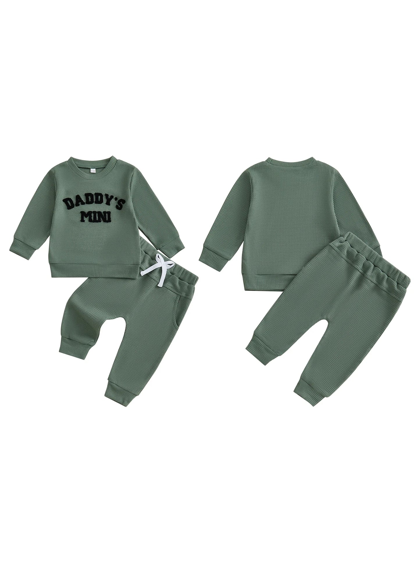 Toddler Boy Autumn Waffle Set With Embroidered Letters