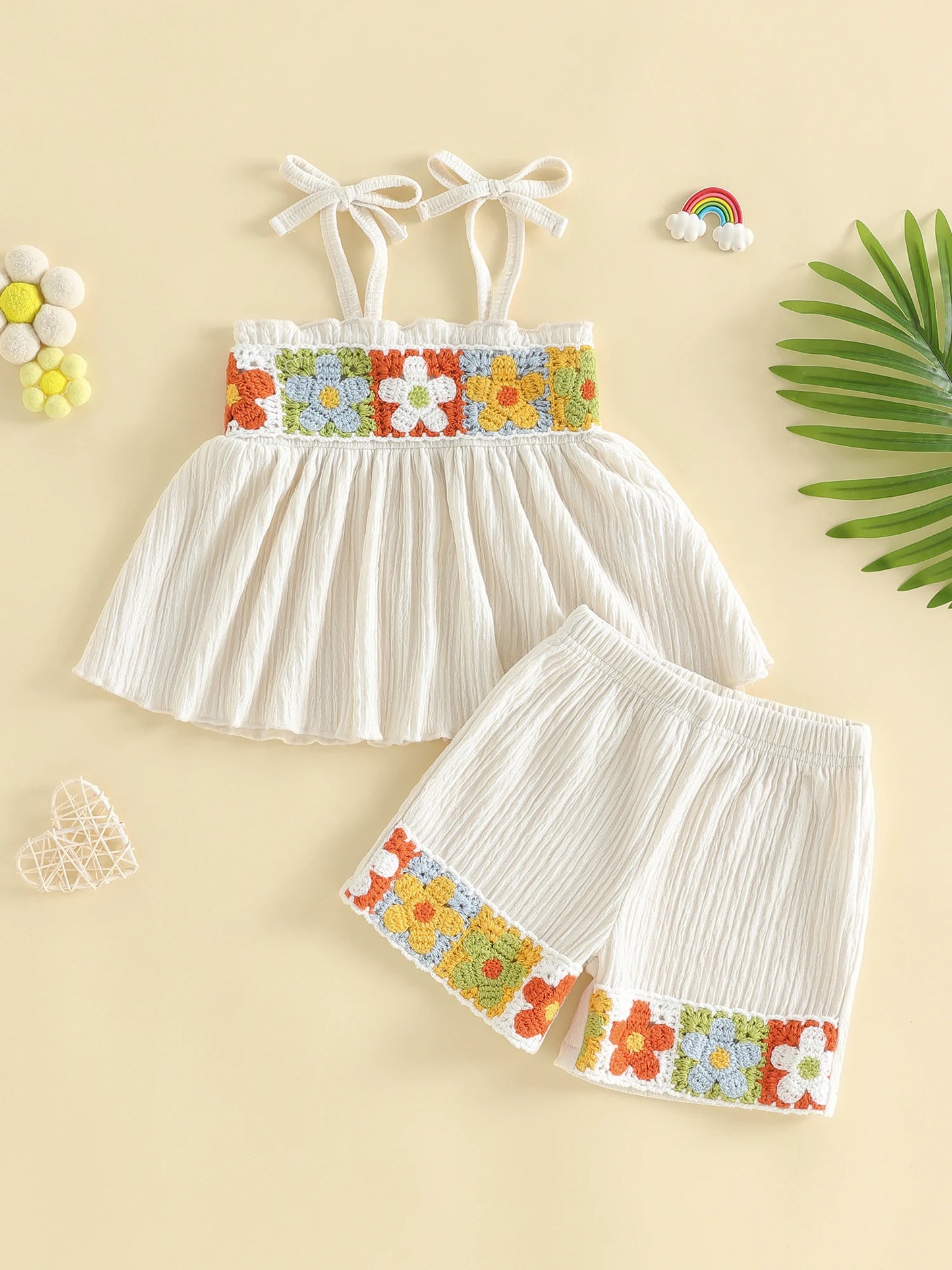 Girls Boho Floral Print Sleeveless Top And Shorts Set