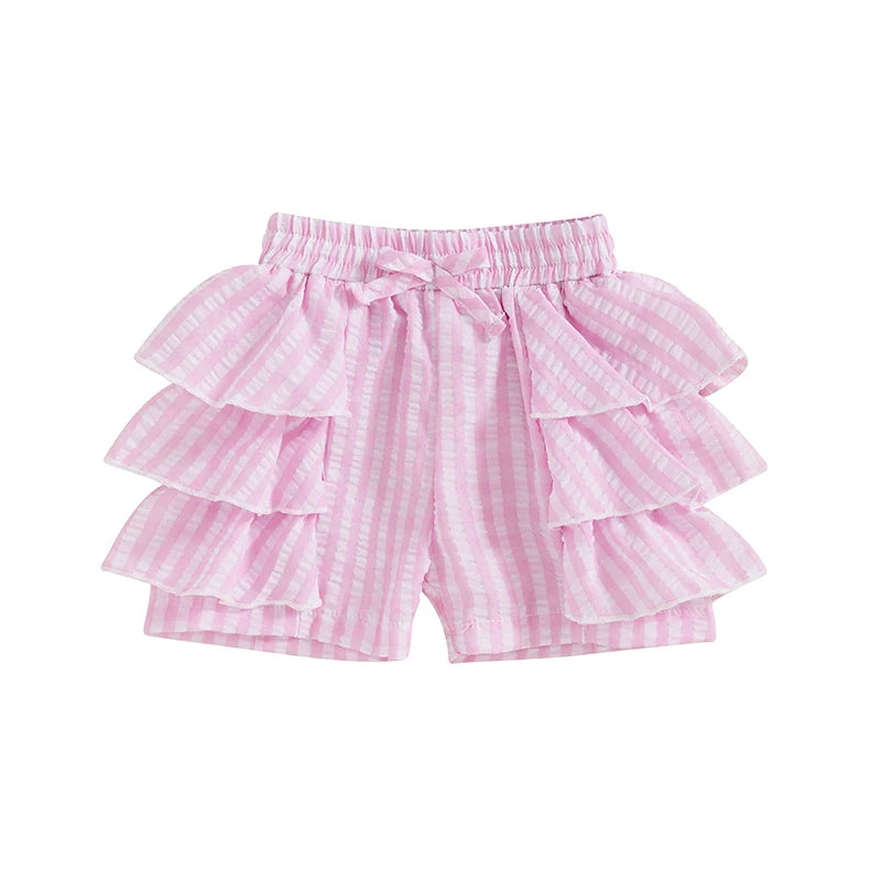 Girls Floral Ruffle Shorts With Elastic Waistband Bow Detail