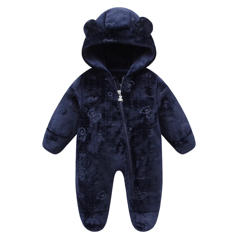 OLEKID Hooded Flannel Baby Rompers Jumpsuit Newborn Infant