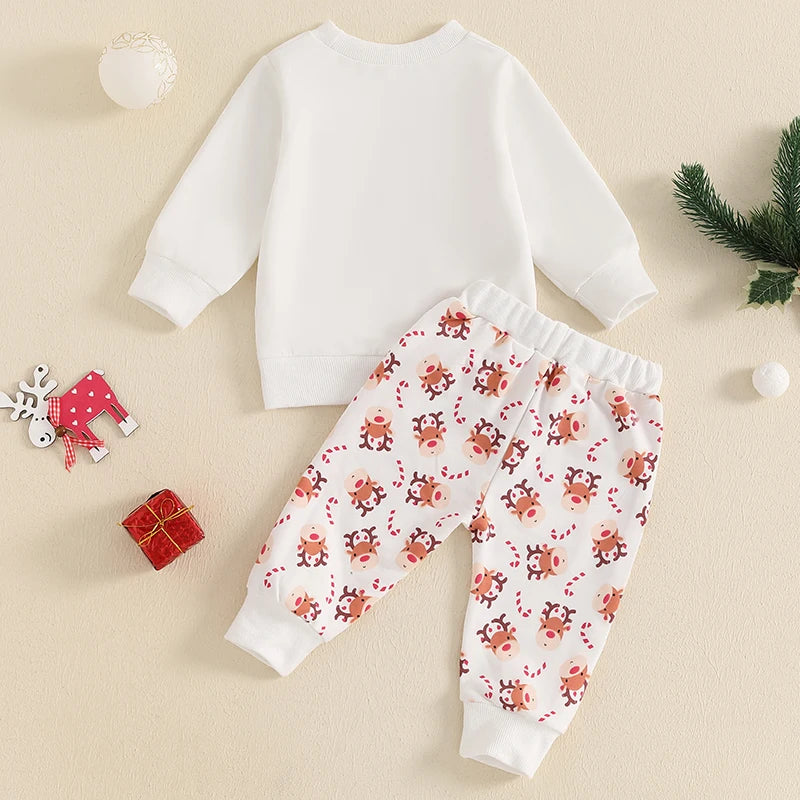 Toddler Christmas Deer Print Sweatshirt And Pants Set