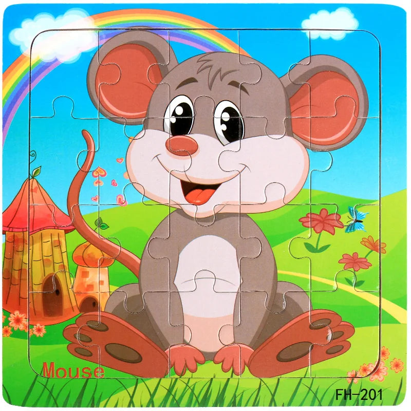 Wooden 3D Puzzle Cartoon Animals and Vehicles Jigsaw for Kids