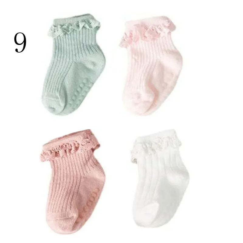 JYFTNCCN Baby Non Slip Cotton Socks 4 Pair Set For Girls