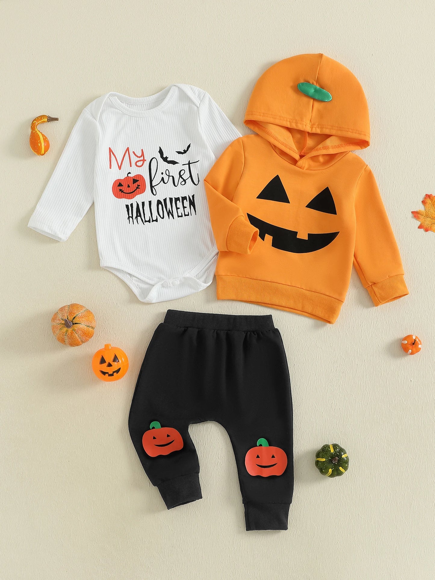 Cute Baby Outfit Set Animal Print Bodysuit Hat Striped Pants