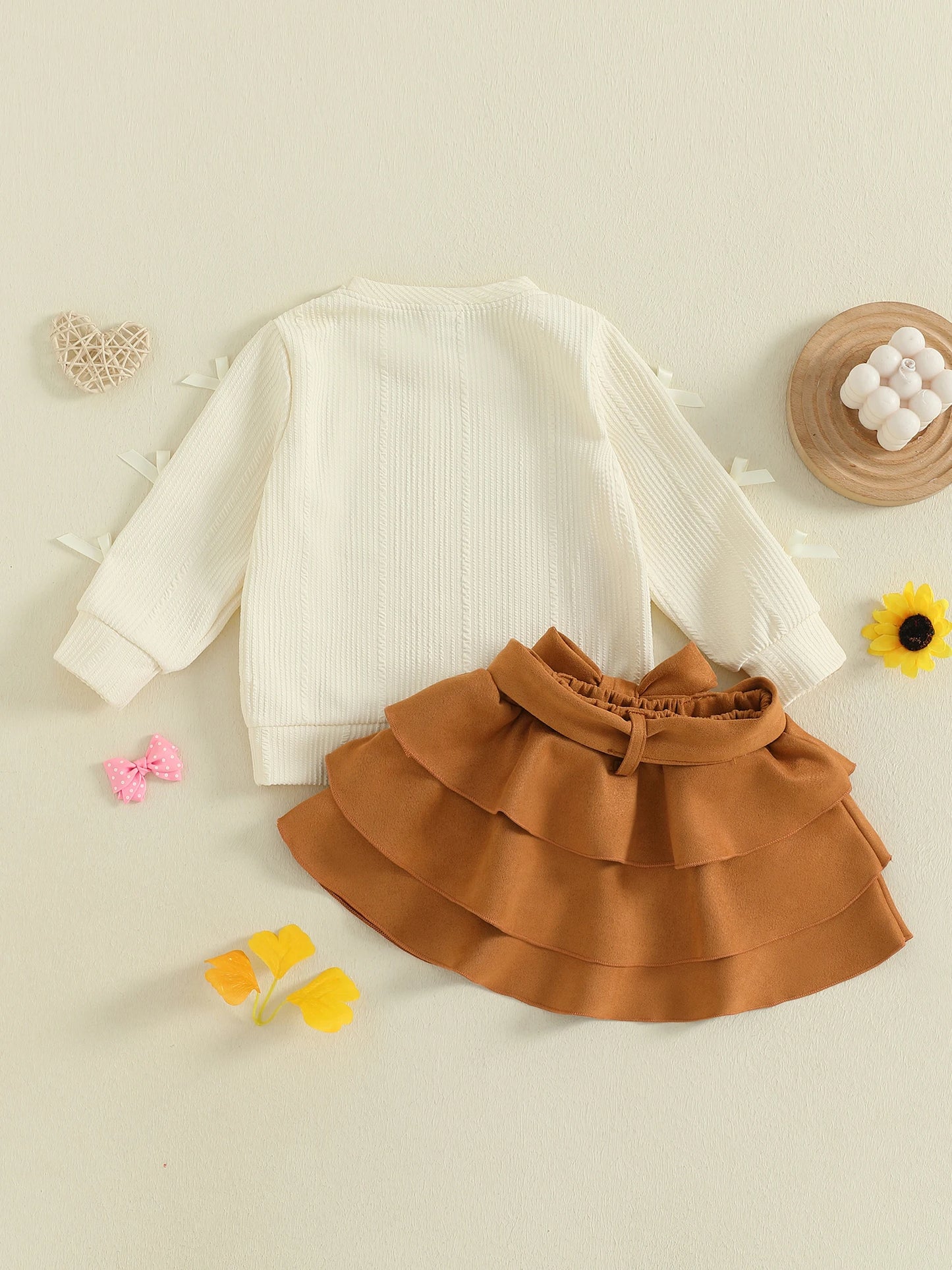 Toddler Winter Outfit 3 Piece Set With Bow Detail Skirt