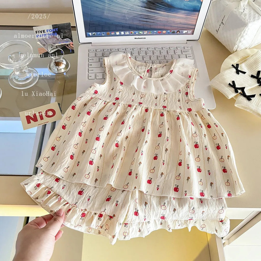 Bonkawoo Two Piece Sleeveless Princess Dress Floral Print Baby Girls