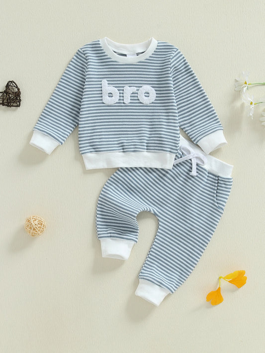 Infant Unisex Knit Two Piece Sweatshirt And Trousers Set With Embroidered Words