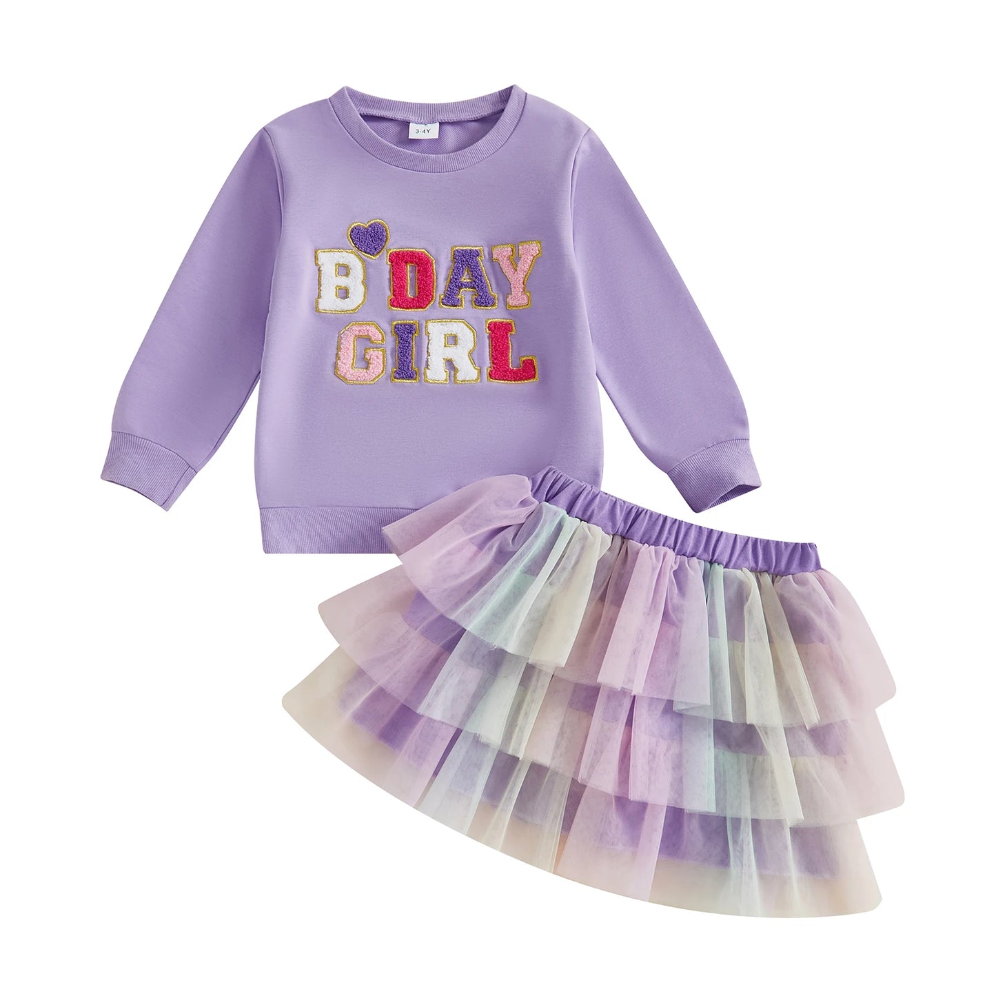 Adorable Toddler Girl Birthday Outfit Heart Embroidered Sweatshirt Layered Skirt