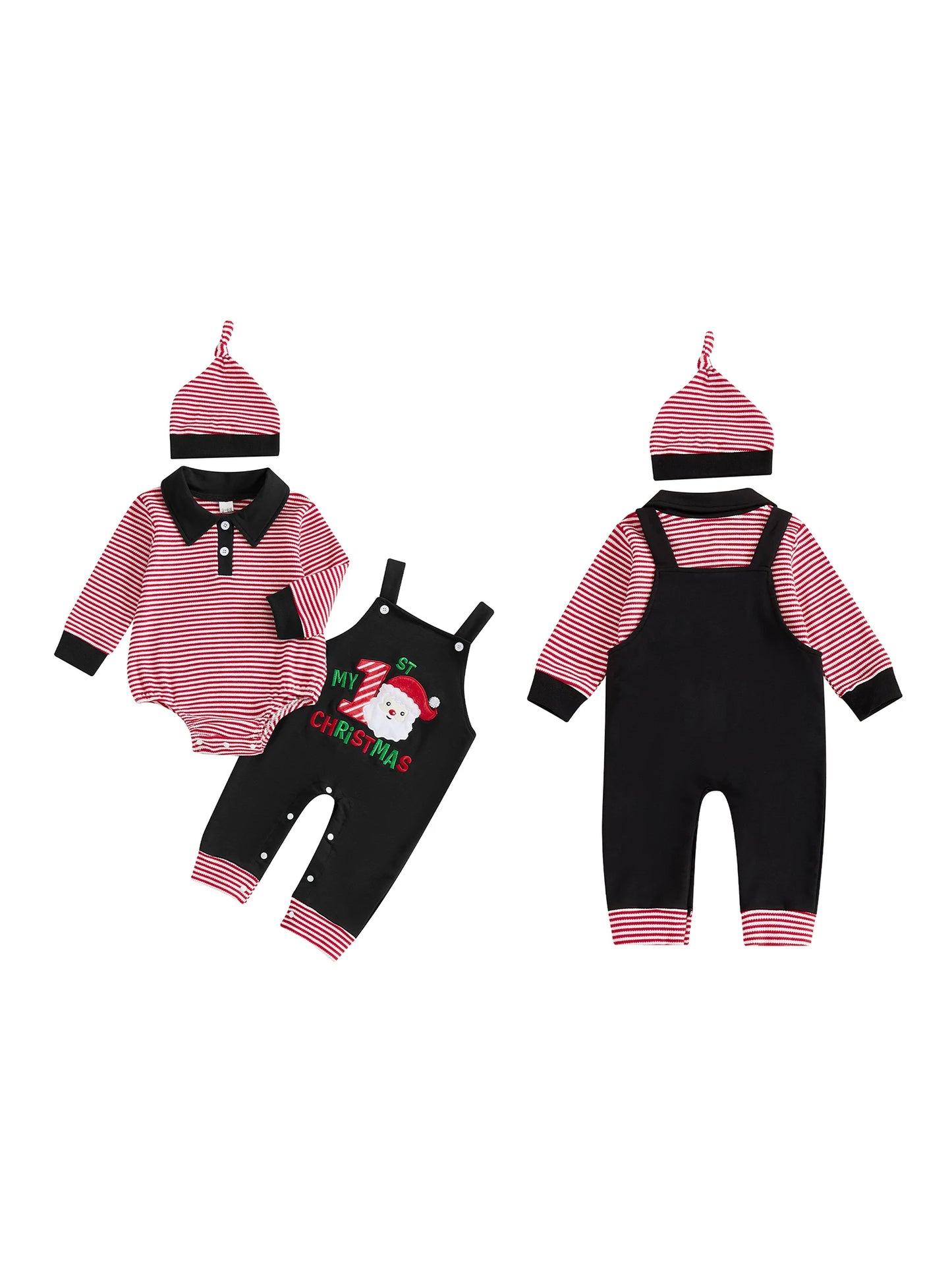 Winter Baby Girl Plaid Romper Set 3Pcs With Christmas Bow