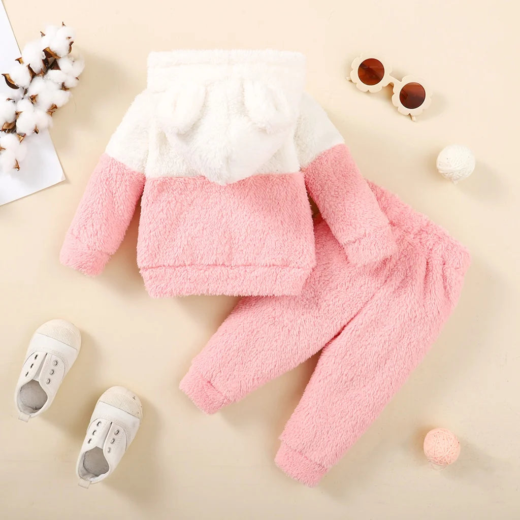 Mioglrie Fluff Hooded Baby Girl Knit Set Two Autumn Winter