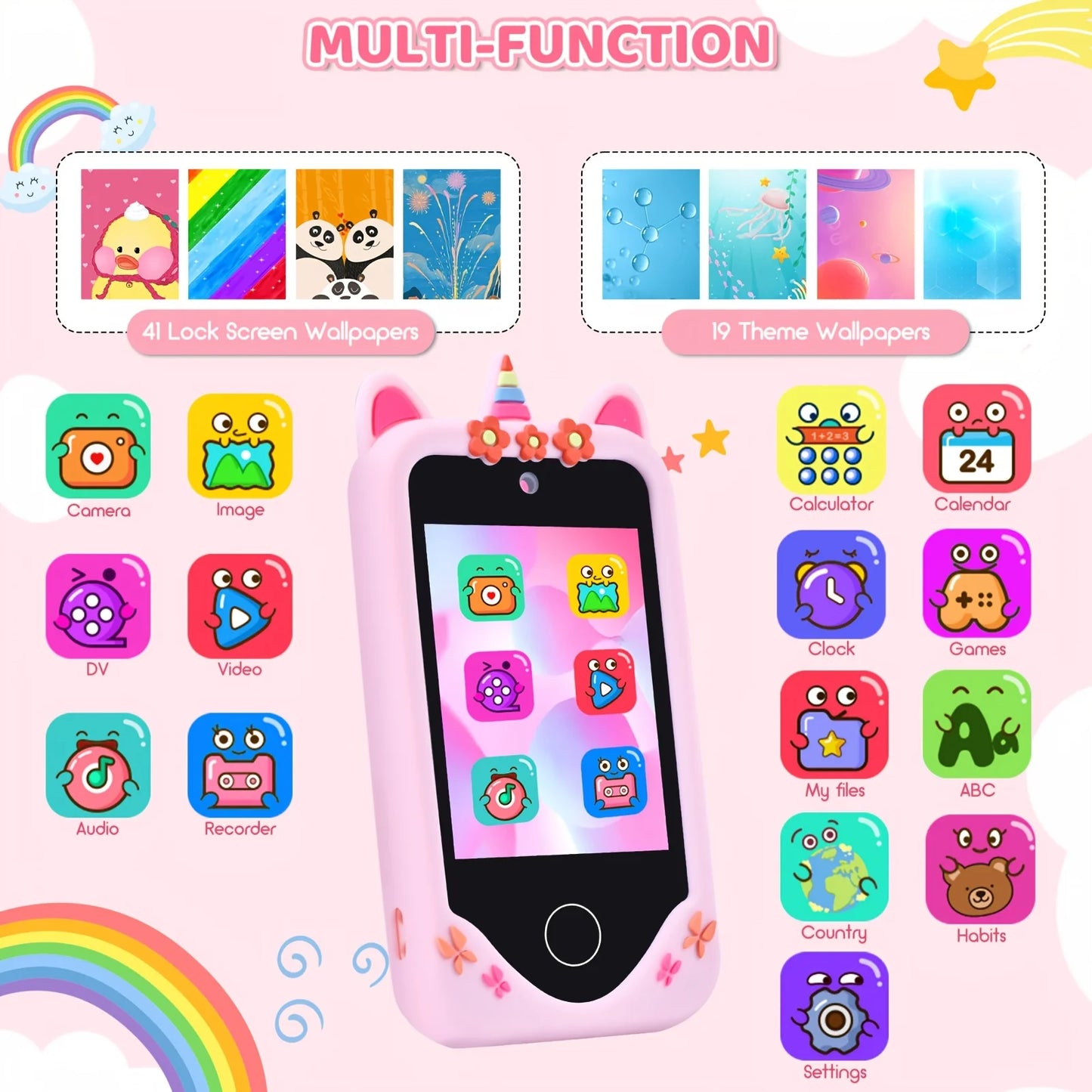 Kids Phone Toy With Touchscreen HD Dual Camera 32GB Card