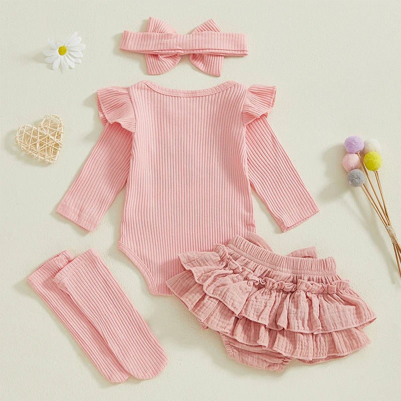 CN Guangdong Baby Girls 4-Piece Romper Ruffles Skorts